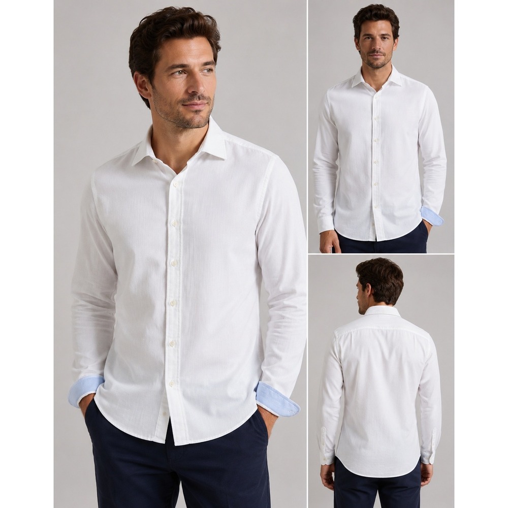 Harvie & Hudson Jermyn St London Mens XL White Honeycomb Texture Button Shirt